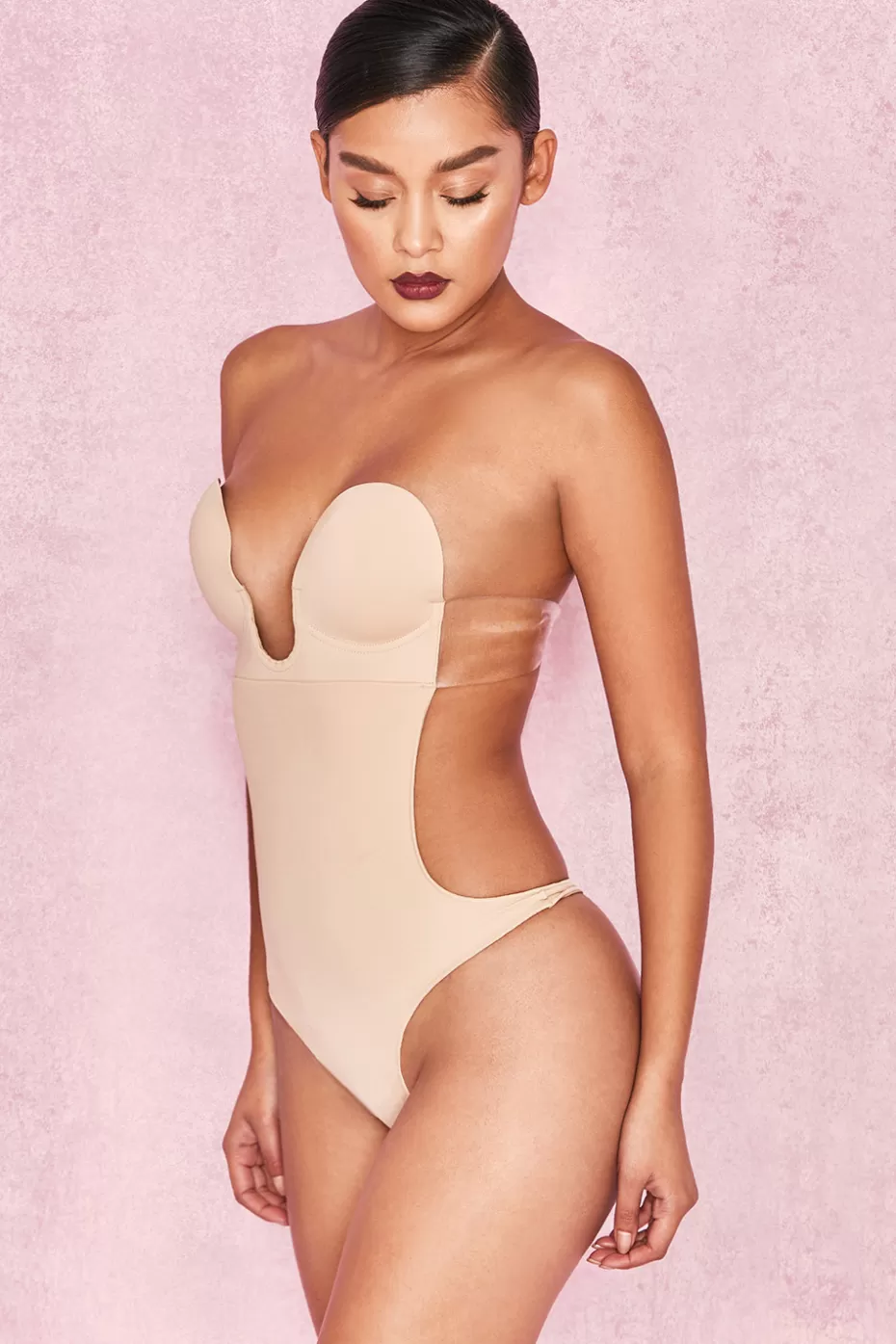 House of CB Beige Plunge Self Adhesive Backless Bodysuit