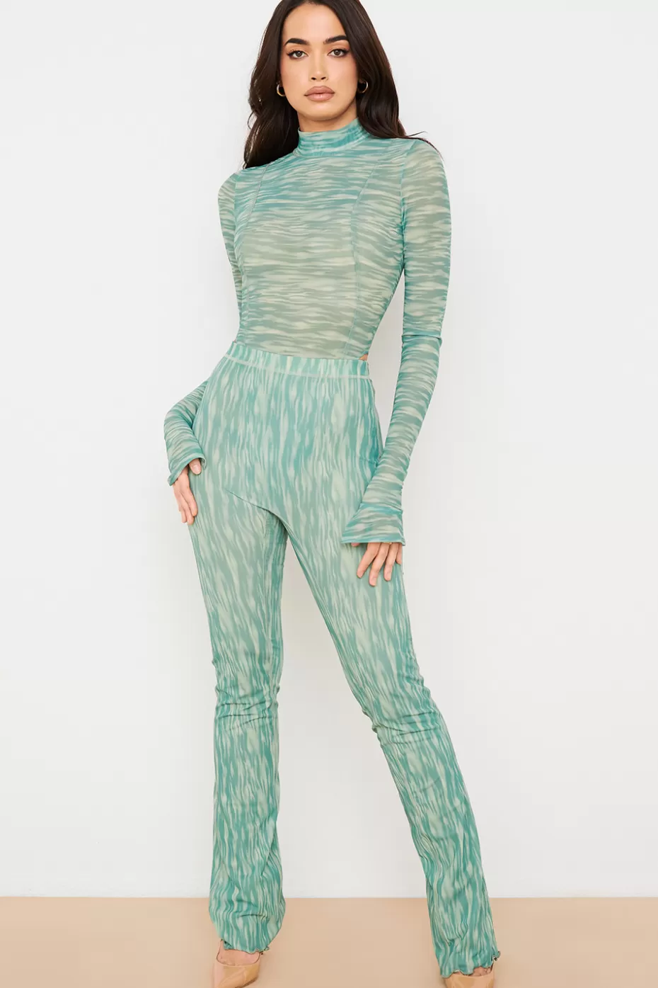 House of CB erin ivy print mesh flared trousers cn