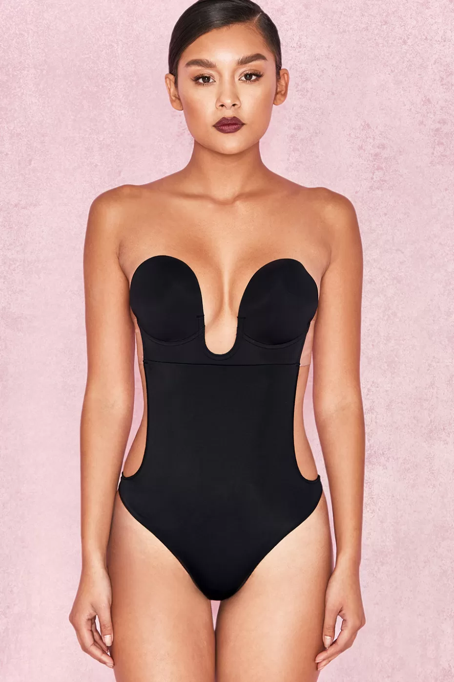 House of CB Plunge Self Adhesive Backless Bodysuit - Black